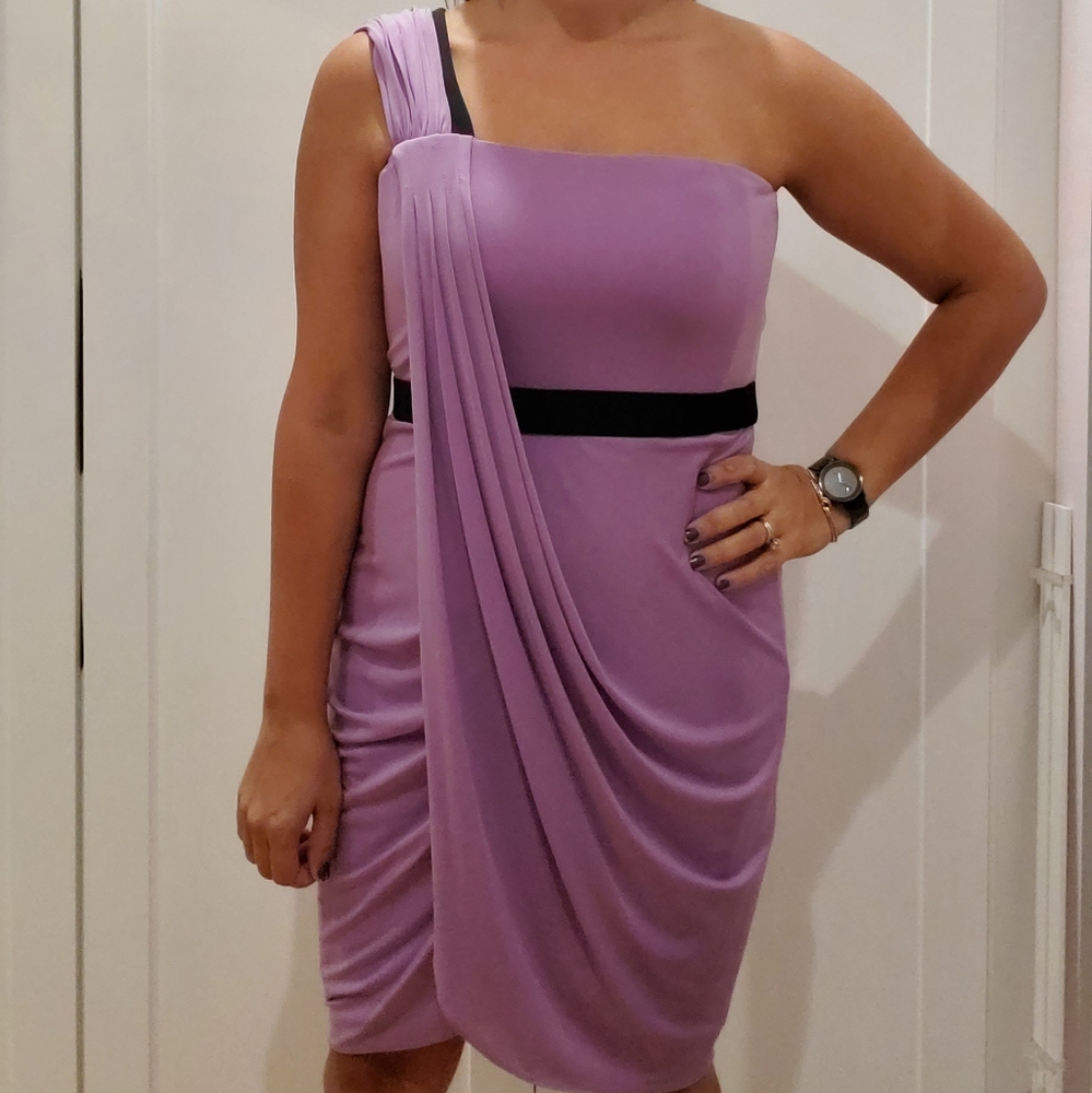 Purple black one shoulder BCBG party dress M